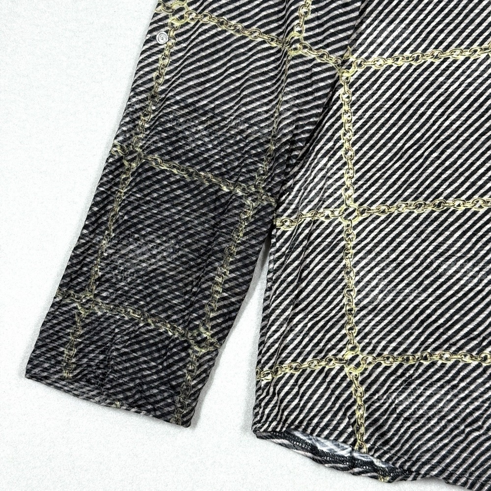 David Cline Top Womens XL Chain Stripe Snap Front Blouse Artsy‎ Preppy USA Made - Picture 3 of 13